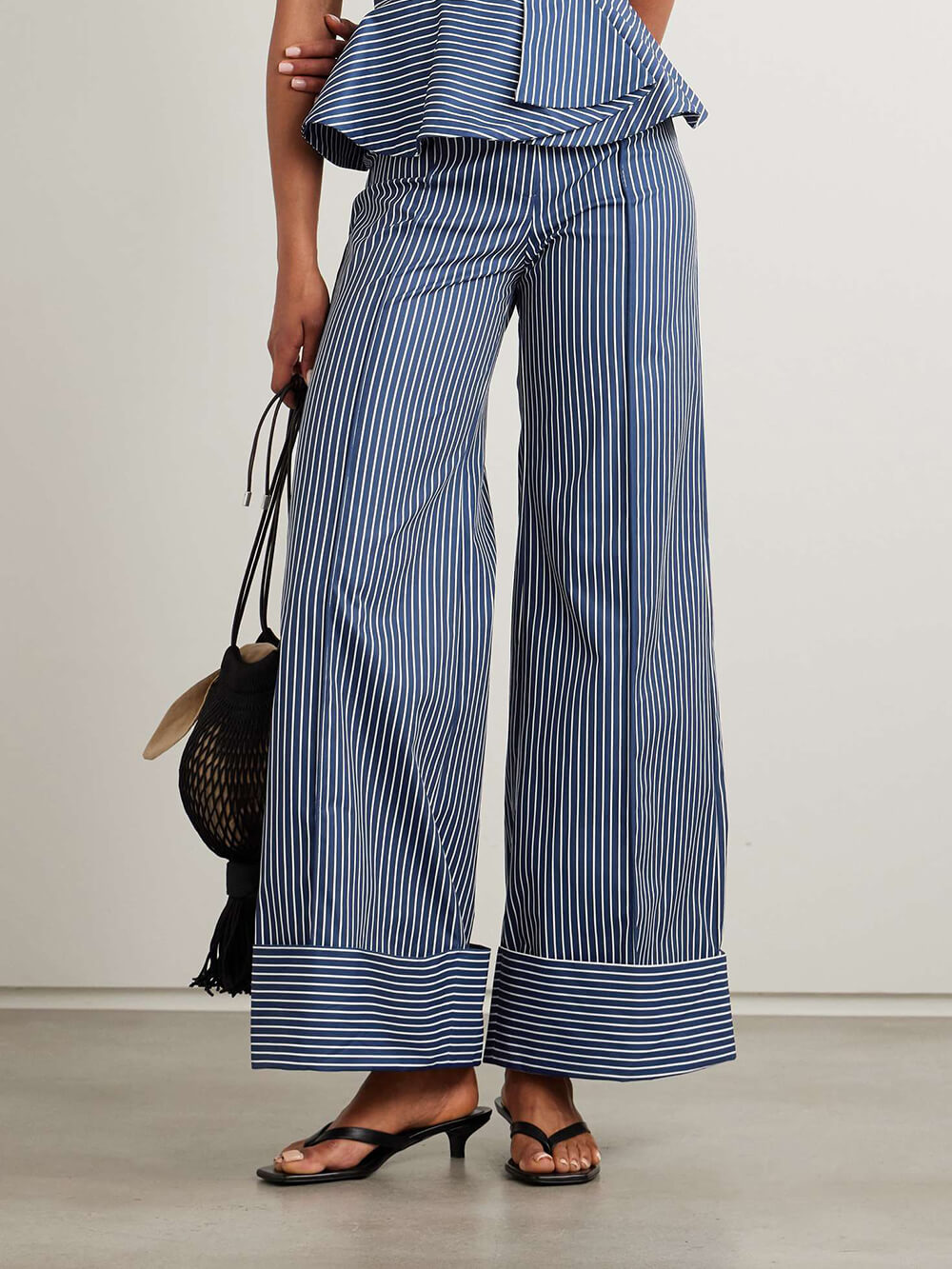 Retro Off-Shoulder Striped Print Stretch Twill Ruffle Tank Top