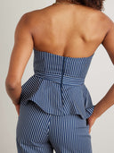 Retro Striped Print Stretch Twill Wide-Leg Pants