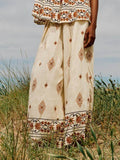 Retro Ethnic Print Loose With Pockets Elastic Wide-Leg Pants
