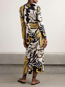 Unique Satin Swing Print Twill Midi Dress