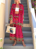 Unique Ethnic Floral Print With Elastic Waist Wide-Leg Pants