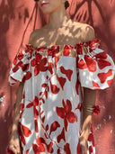 Casual Floral Print Off-Shoulder Puff Sleeve Maxi Dress