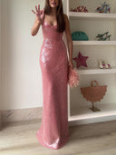Exquisite And Elegant Sequined Backless Party Bodycon Maxi Dress