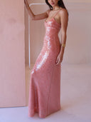 Exquisite And Elegant Sequined Backless Party Bodycon Maxi Dress
