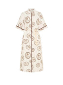 Modern Feel Linen Unique Ocean Print Cardigan Button Midi Dress
