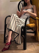 Vintage Suspender Striped Contrast Knitted Midi Dress