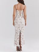 Stylish Sexy Lace Halter See-Through Midi Dress