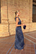 Printed Lace-Up Maxi Dress