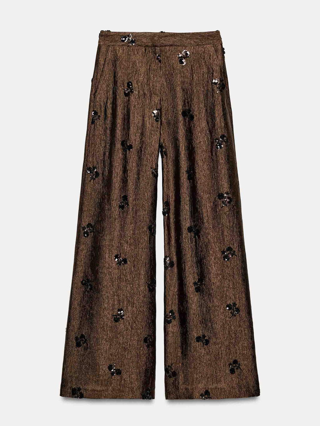 Elegant Satin Sequin Top & High-Waist Wide-Leg Pants Two-Piece Set