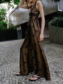 Elegant Satin Sequin Top & High-Waist Wide-Leg Pants Two-Piece Set
