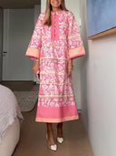 Casual Bohemian Print Kaftan Midi Dress