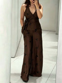 Elegant Satin Sequin Top & High-Waist Wide-Leg Pants Two-Piece Set