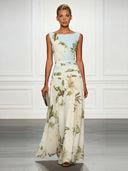 Fresh Sleeveless Boat Neck Printed Party Maxi Dress