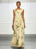 Fresh Sleeveless Boat Neck Printed Party Maxi Dress