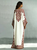 Elegant Bohemian Satin Floral Print Batwing Sleeve Maxi Dress