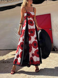 Unique Poppy Print Patchwork Maxi Dress