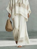 Exquisite Crocheted Lace Wide-Leg Pants Two-Piece Set