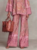 Elegant Satin Paisley Print Batwing Sleeve Two-Piece Set