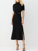 Elegant High-neck Short-sleeved Lace Openwork Maxi Dress