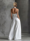 Elegant Halter Neck Top & Wide-Leg Pants Two-Piece Set