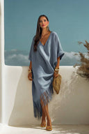 V-Neck Tassel Design Maxi Dress