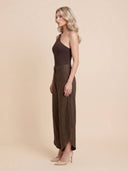 Oblique Collar Off-shoulder Bodysuits And Side Slits Wide Leg Pants Suit- Bodysuits