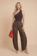 Oblique Collar Off-shoulder Bodysuits And Side Slits Wide Leg Pants Suit- Bodysuits