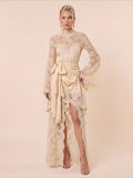 Elegant Lace High Neck Irregular Hem Maxi Dress
