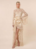 Elegant Lace High Neck Irregular Hem Maxi Dress