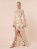 Elegant Lace High Neck Irregular Hem Maxi Dress