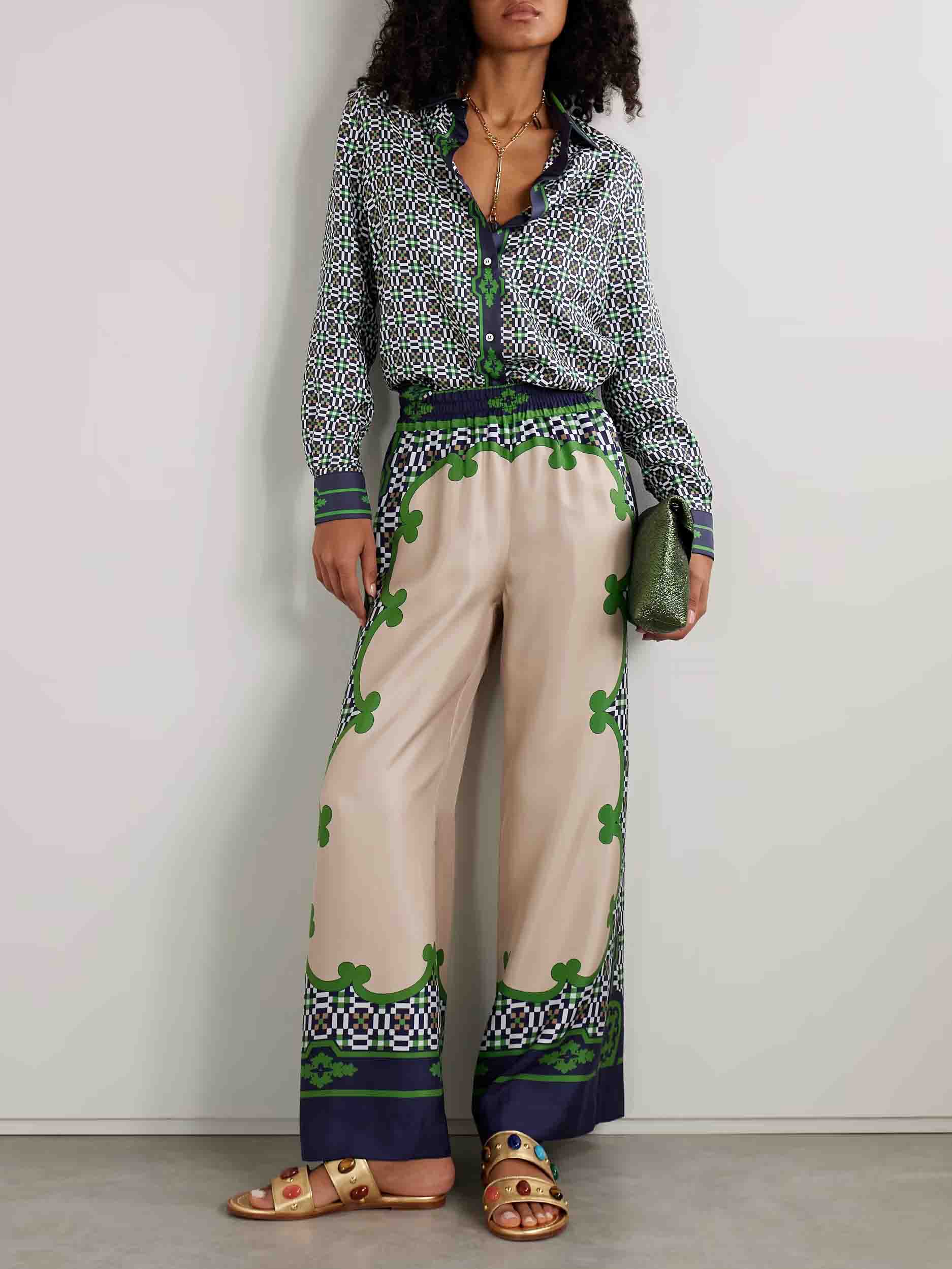 Unique Geometric Print Satin Two-piece Set