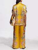 Sophisticated Satin Unique Cashew Flower Print Button Oversized Shirt Two-Piece Set