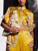 Sophisticated Satin Unique Cashew Flower Print Button Oversized Shirt Two-Piece Set