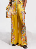 Sophisticated Satin Unique Cashew Flower Print Button Oversized Shirt Two-Piece Set