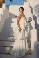Elegant Three-layer Ruffle Sling Maxi Dress