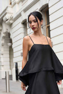 Elegant Three-layer Ruffle Sling Maxi Dress