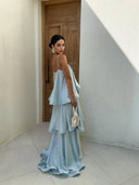 Elegant Three-layer Ruffle Sling Maxi Dress