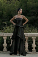 Elegant Three-layer Ruffle Sling Maxi Dress