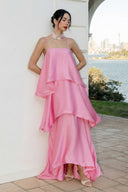 Elegant Three-layer Ruffle Sling Maxi Dress