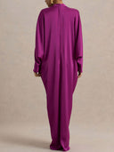 Elegant Satin Batwing Sleeve  Draped Maxi Dress