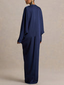 Elegant Satin Batwing Sleeve  Draped Maxi Dress