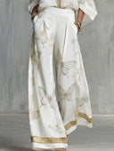 Elegant Butterfly Print Zip Shirt