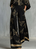 Elegant Butterfly Print Zip Shirt