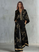 Elegant Butterfly Print Zip Shirt