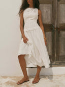 Elegant Sleeveless Lace Panel Midi Dress