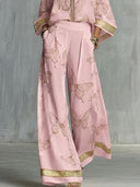 Elegant Butterfly Print Zip Shirt