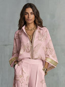 Elegant Butterfly Print Zip Shirt