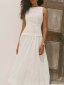 Elegant Sleeveless Lace Panel Midi Dress