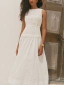 Elegant Sleeveless Lace Panel Midi Dress