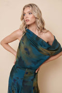 Asymmetric Design Printed Top Scarf And Skirt Set